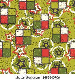 Seamless composition from chaos of square checkered patches and abstract elements.