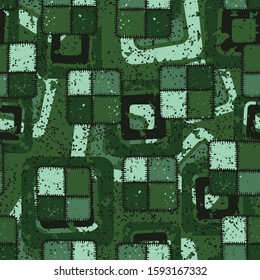 Seamless composition from chaos of square checkered patches and abstract elements.
