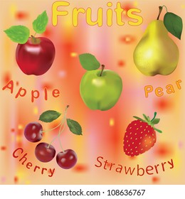 Seamless composition with fruits and berries on colorful background