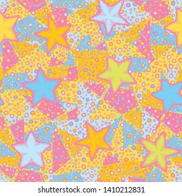 Seamless composition. Not carefully drawn starfishes are scattered over a colored background.