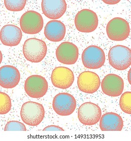 Seamless composition. Not neatly cobbled balls roll on a colored background.
