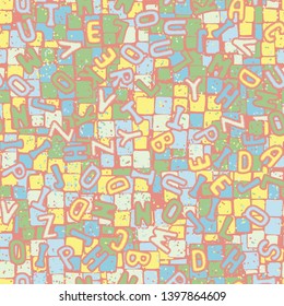 Seamless composition. Not neatly drawn letters scattered on a colored background.