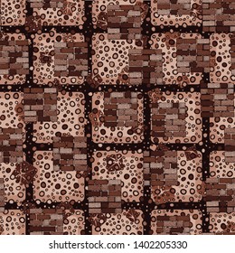 Seamless composition. Not neatly drawn square brick walls scattered on a colored background.