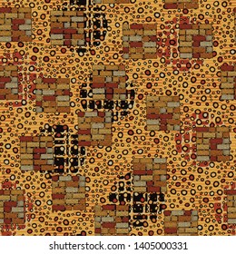 Seamless composition. Not neatly drawn square brick walls scattered on a colored background.