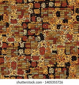 Seamless composition. Not neatly drawn square brick walls scattered on a colored background.