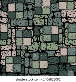 Seamless composition. Not neatly drawn square check patches are scattered over a colored background.
