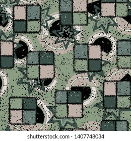 Seamless composition. Not neatly drawn square check patches are scattered over a colored background.