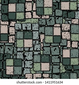 Seamless composition. Not neatly drawn square check patches are scattered over a colored background.