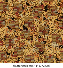 Seamless composition. Not neatly drawn square brick walls scattered on a colored background.