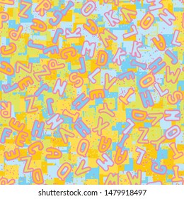 Seamless composition. Not neatly drawn letters scattered on a colored background.