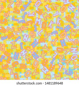 Seamless composition. Not neatly drawn letters scattered on a colored background.