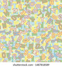 Seamless composition. Not neatly drawn letters scattered on a colored background.