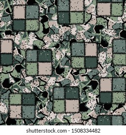 Seamless composition. Not neatly drawn square check patches are scattered over a colored background.