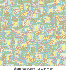 Seamless composition. Not neatly drawn letters scattered on a colored background.