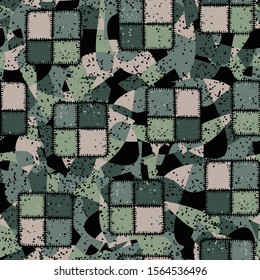 Seamless composition. Not neatly drawn square check patches are scattered over a colored background.