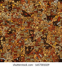 Seamless composition. Not neatly drawn square brick walls scattered on a colored background.