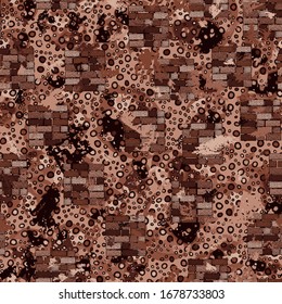 Seamless composition. Not neatly drawn square brick walls scattered on a colored background. The ragged surface of the painting.