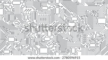 A seamless computer circuit on a white background.