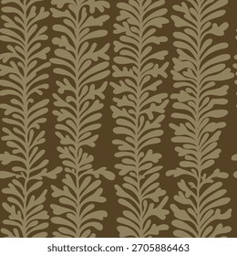 Seamless, concise floral vector vintage retro monochrome style. Handmade floral pattern vertical composition for decorating textile and ceramic elements, printing on a dark background.