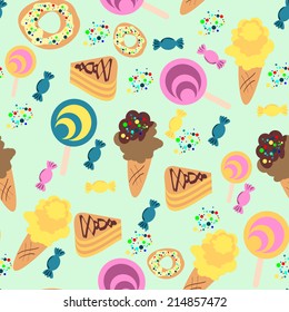 Seamless Confection Pattern. Ice-cream, Candies, Pies Vector Background.