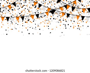 Seamless Confetti And Garlands Background With Black, Orange And White Confetti Used For Halloween Layouts