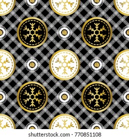 seamless confetti golden snowflake with  golden dot glitter pattern on black and stripe background