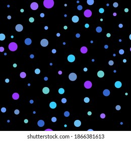 Seamless confetti pattern of blue and violet dots on black. Polka dot vector background for cover, wrapping, textile, print, wallpaper, scrapbooking design. Spots background. Circles abstract pattern