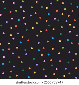 Seamless confetti pattern with colorful and vibrant round circles. Festive celebrations, parties, and events. Fun and playful vector design for wrapping paper, decoration and background.