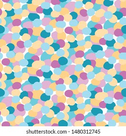 Seamless confetti pattern. Hand drawn imperfect polka dot spot shape background. Colorful wonky dotty  circle all over print swatch 