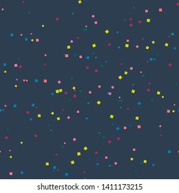 Seamless confetti pattern on dark background. Vector.