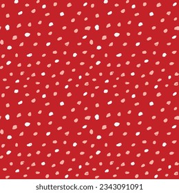 Seamless confetti pattern of two colored dots against red with a festive fun feel. Great for wrapping paper, clothing, kids' accessories, Christmas-themed decor, unisex fashion, accessories, wallpaper