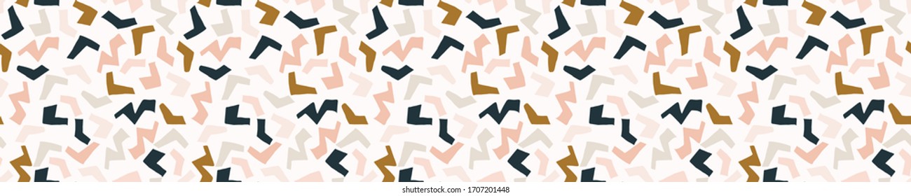 Seamless confetti sprinkles dot border pattern design. Neutral monochrome color. Hand drawn playful irregular banner background. Quirky fresh scandi home decor edging. Modern stationery washi tape.