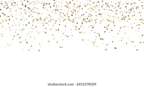 Seamless confetti stars on a transparent background for christmas time. Celebration, gold decoration, rain of stars.