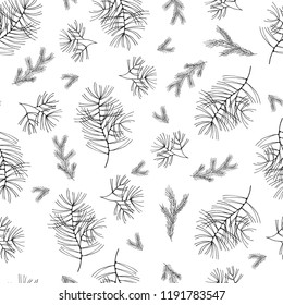 Seamless coniferous pattern.  Fir branch winter background.