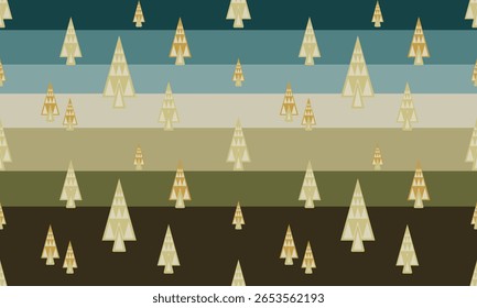 Nahtloser Nadelwald Hintergrund. Natur, Landschaft. Kiefer, Fichte, Christbaum. Nebel immergrüne Nadelbäume. Silhouette Vektorgrafik Handgezeichneter Baum Vektor Nahtloses Muster