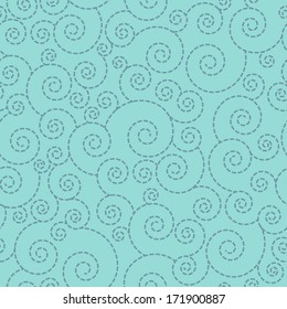 Seamless Connected curls pattern. Curls and whirls background - green and blue colors.