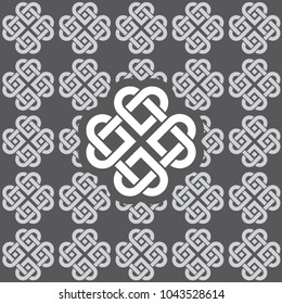 Seamless connected hearts pattern made of Celtic knots. Pattern color patch included.