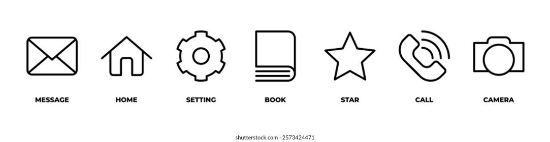 Seamless Connections icons set vector illustration with message, home, setting, book, star, call, camera