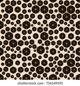 seamless constellation of hexagonal seeds in gold and black