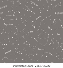 Seamless constellation pattern on beige background, vector