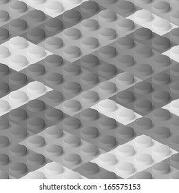 Seamless construction from plastic colourful brick blocks, vector background illustration