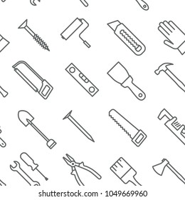 Seamless construction tools icons pattern grey  vector on white background