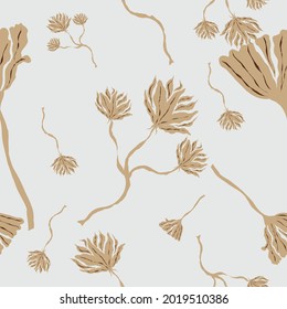 Seamless contemporary floral pattern on white  background. with gold trim fashion template for design