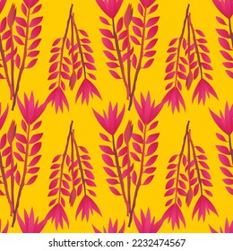 Seamless, Contemporary floral shapes with leaves, trees, fruits, and floral bouquets. Folk style. Mid Century Modern Art design for paper, cover, fabric, interior decor, and other users.	
