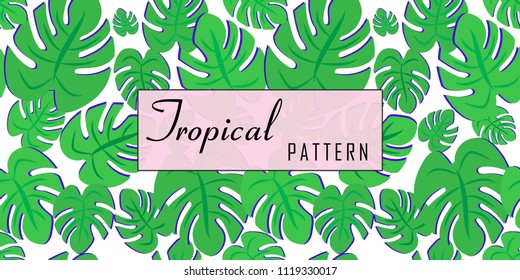 Seamless contemporary tropical pattern, 2018 design trend. Image consists dublicated pattern with the exotic palm leafs