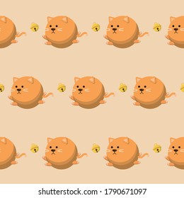 Seamless continuous illustration of cats and bells vector background