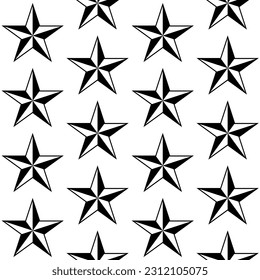 Seamless Continuous Pattern Decorative Texture Black White Nautical Star Five Pointed Vector EPS PNG Clip Art No Transparent Background