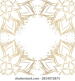 seamless continuous pattern of stylized gold flowers with gold dust on a white background.Close-up.Design element