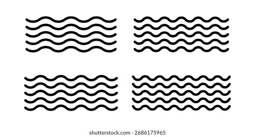 Seamless continuous wave line patterns in black minimalist style. Ideal for backgrounds, branding materials, wallpapers, and geometric decorative layouts.