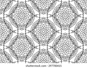 Seamless Contour Floral Pattern. Vector. Monochrome Floral Texture, Decorative Flowers, Coloring Book. 10 eps